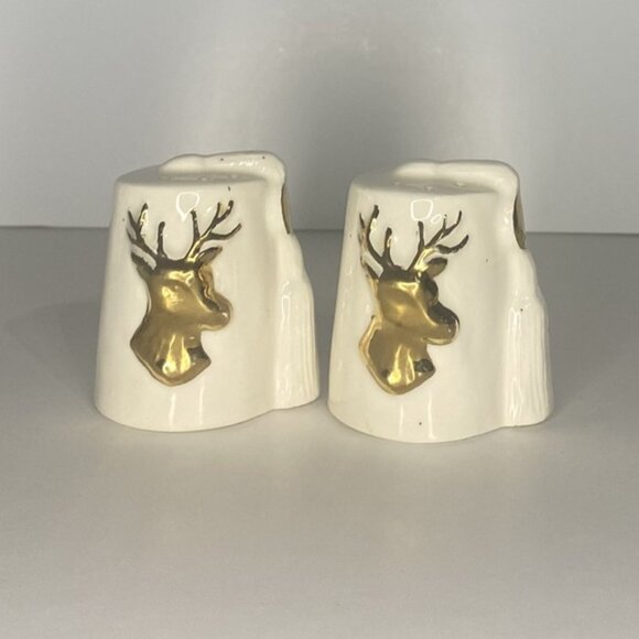 Christmas Reindeer Gold & White Salt & Pepper Shakers - Picture 1 of 9